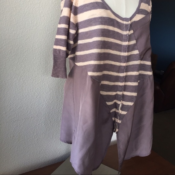 Free People linen silk hi lo oversized top mauve striped - Picture 3 of 4